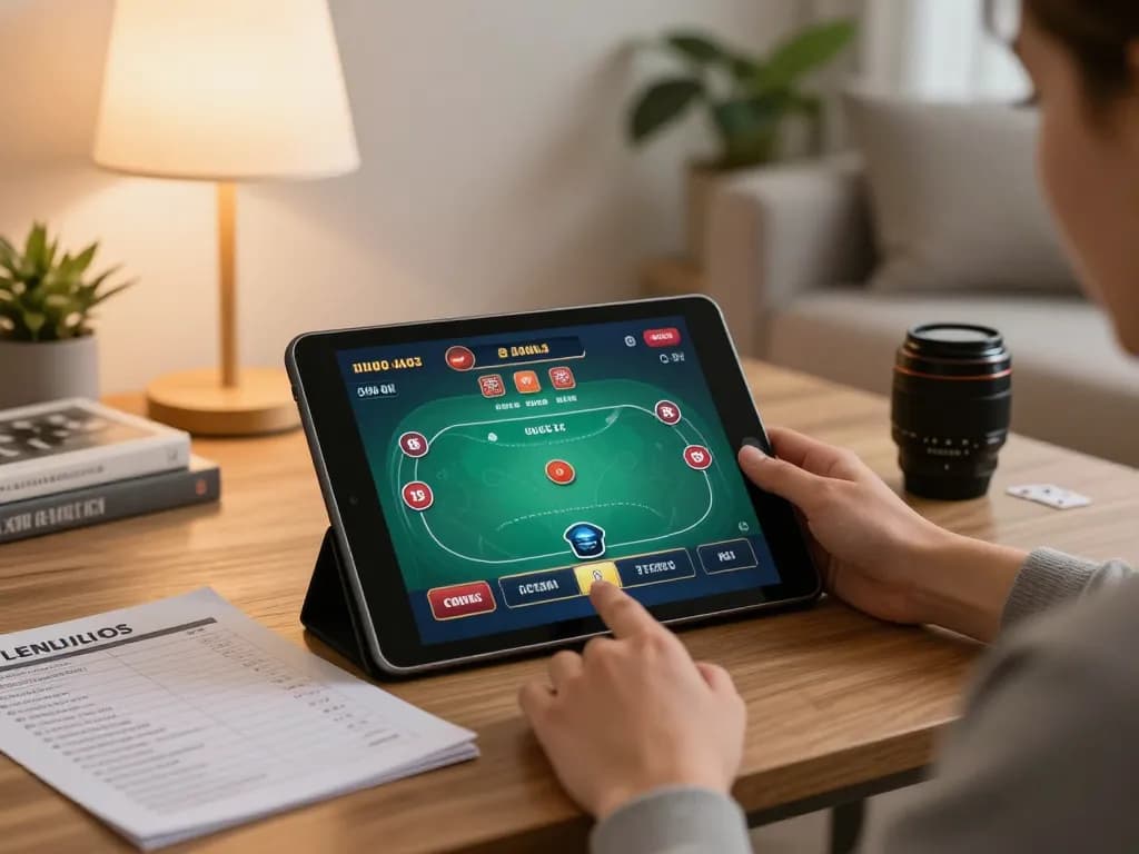 Engage in exciting online gambling with jun88 on a tablet in a cozy home environment