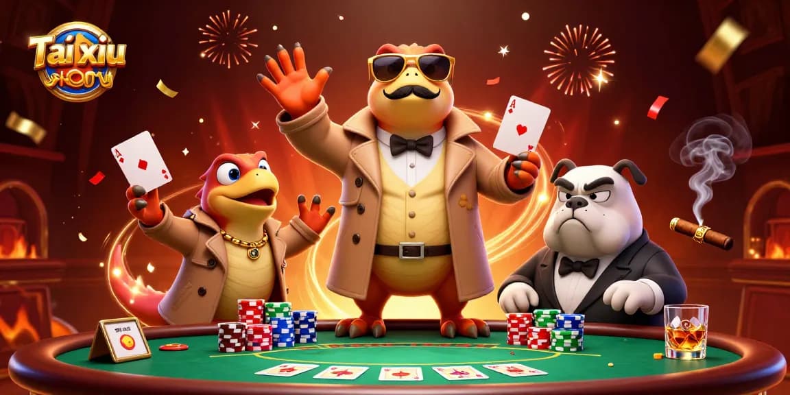 Engage in Tài xỉu with three raptors cleverly disguised in a trench coat, embodying the animated excitement of a casino scene.