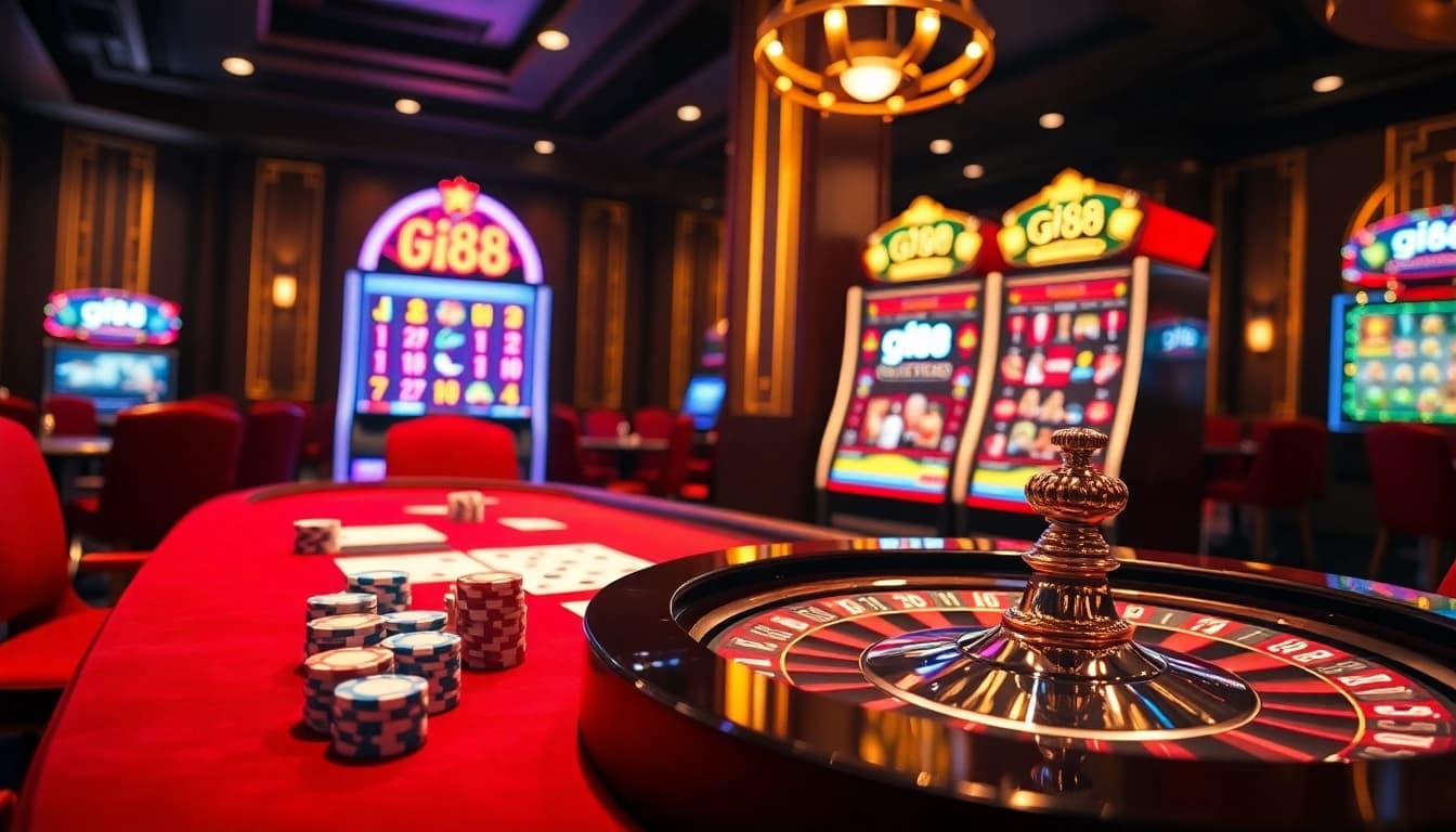 Experience high-stakes excitement at gi88 with vibrant casino visuals and thrilling gaming scenes.