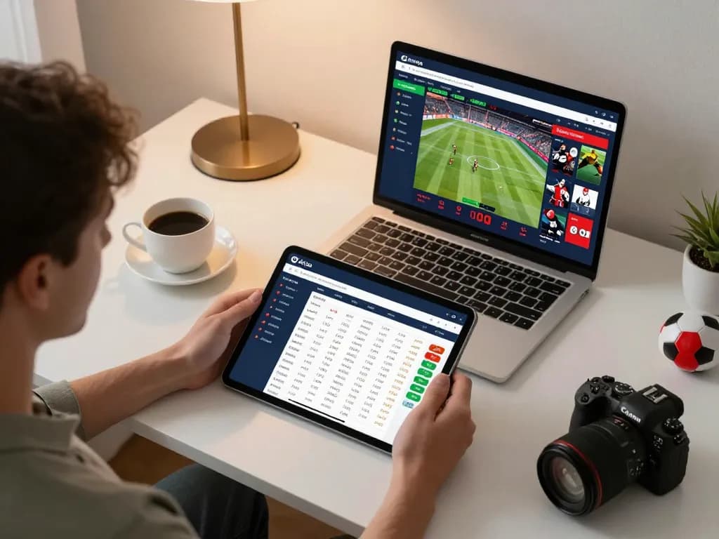 Kèo Nhà Cái betting interface on tablet during intense sports betting session, with live odds and strategic analysis.