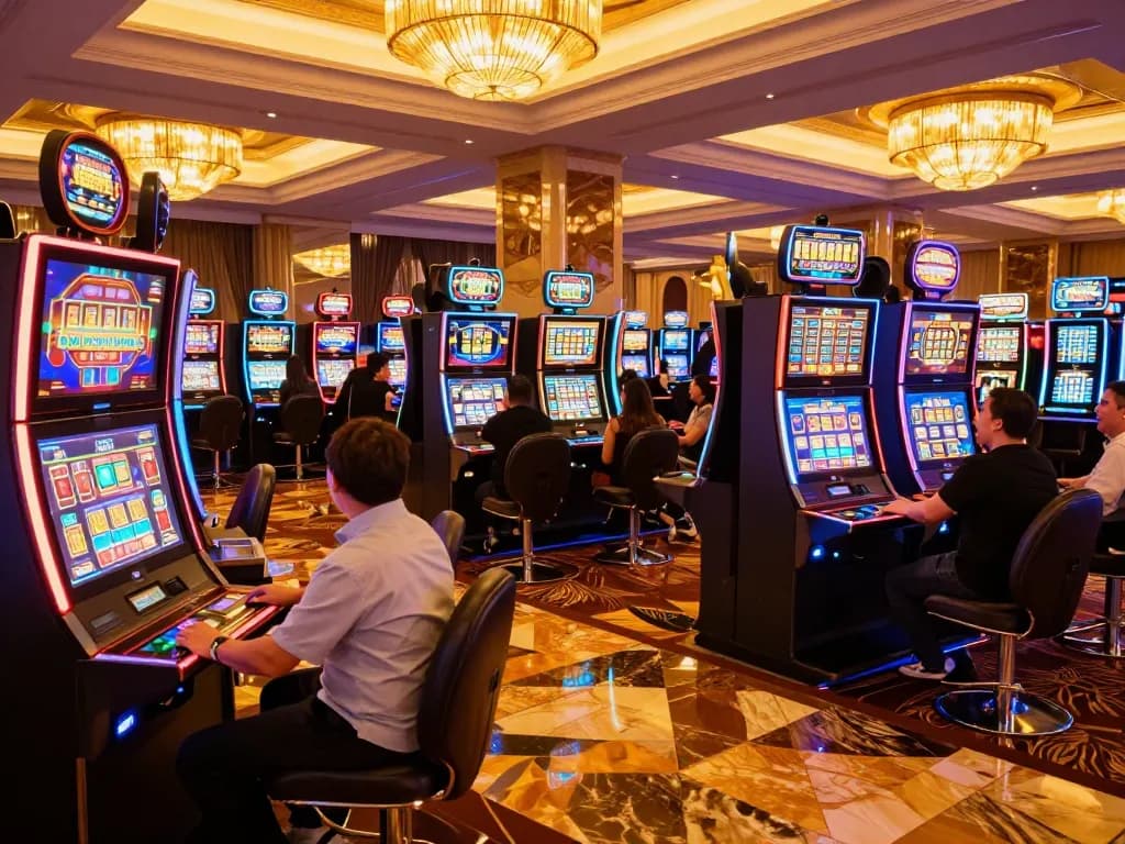 Players enjoying slot machines at uu8855 casino, celebrating wins in an exciting atmosphere.