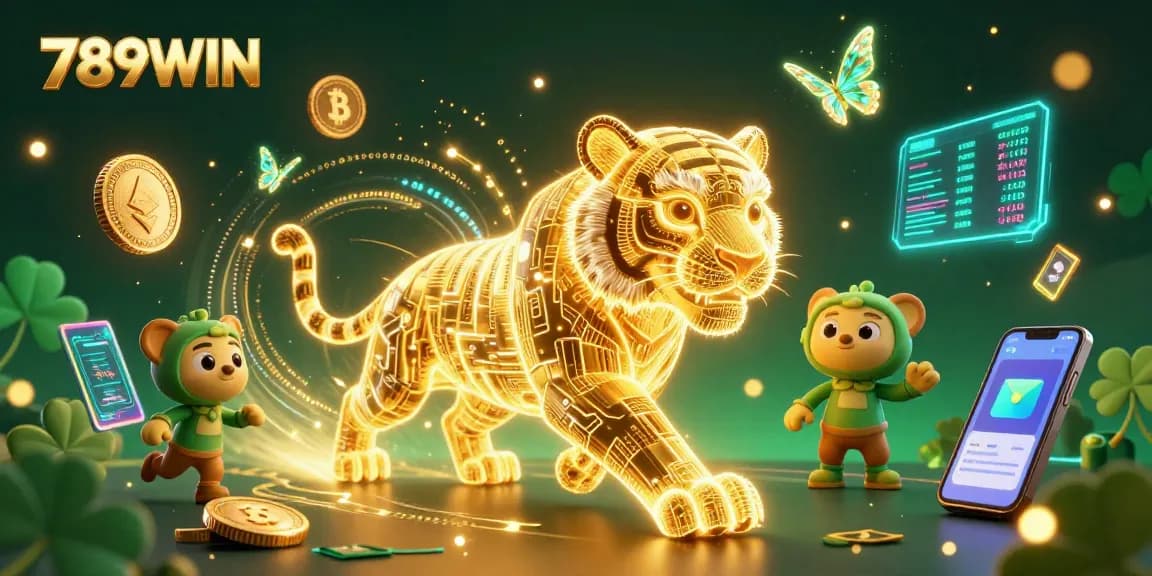 Reveal your winning strategies with 789WIN in a vibrant digital casino scene filled with crypto elements.