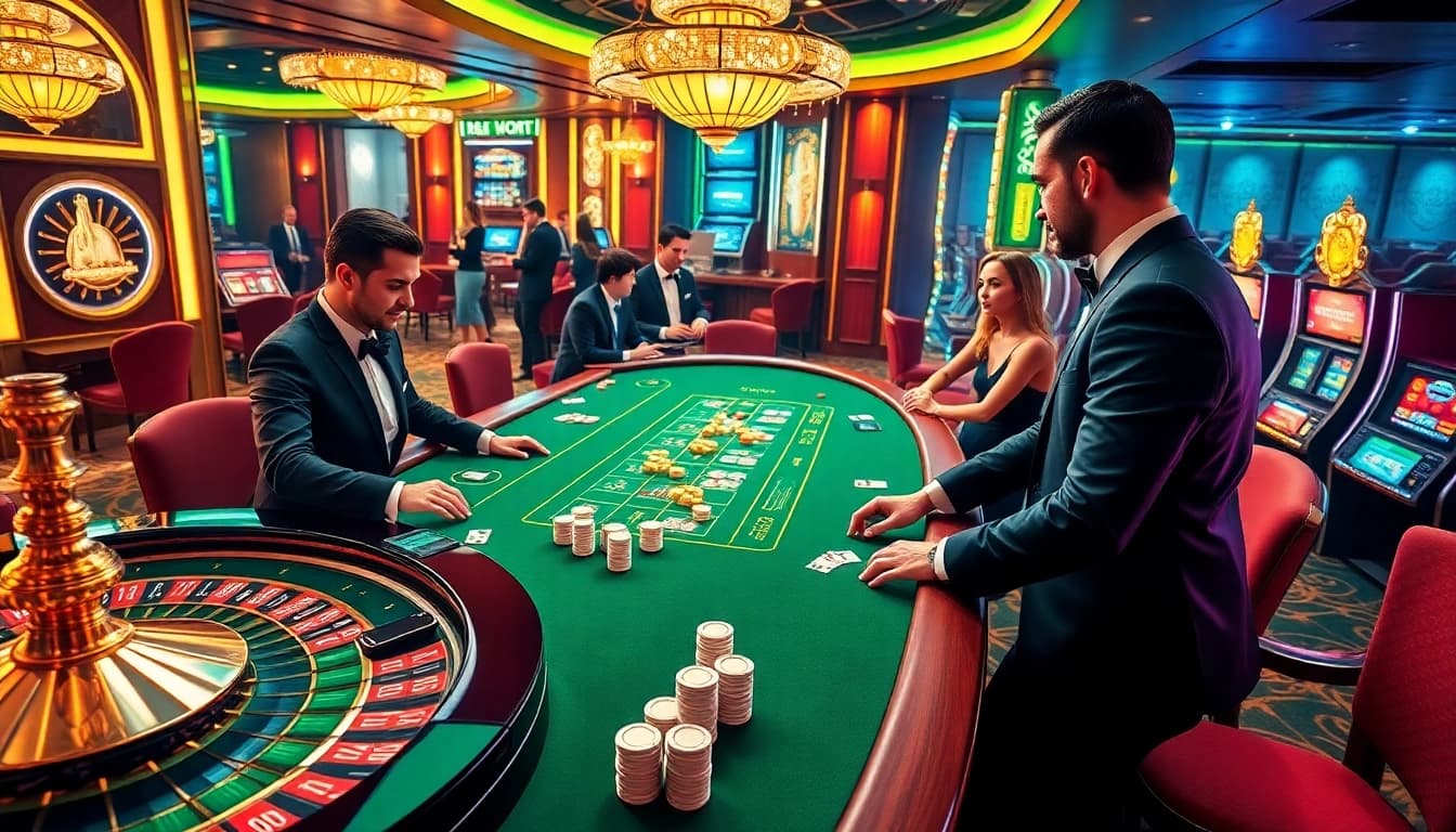 Experience the thrill of betting at 789F with vibrant poker tables, colorful slot machines, and dynamic action.