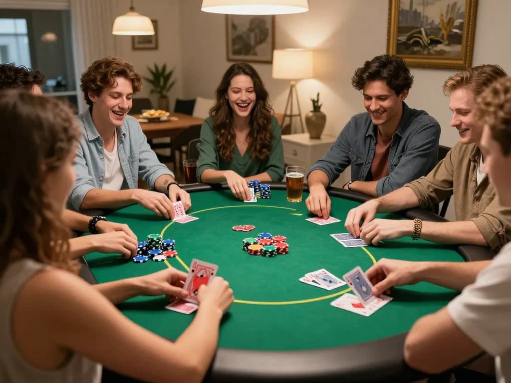 SC88 players enjoying a lively poker game at home with chips and cards during a strategy session.