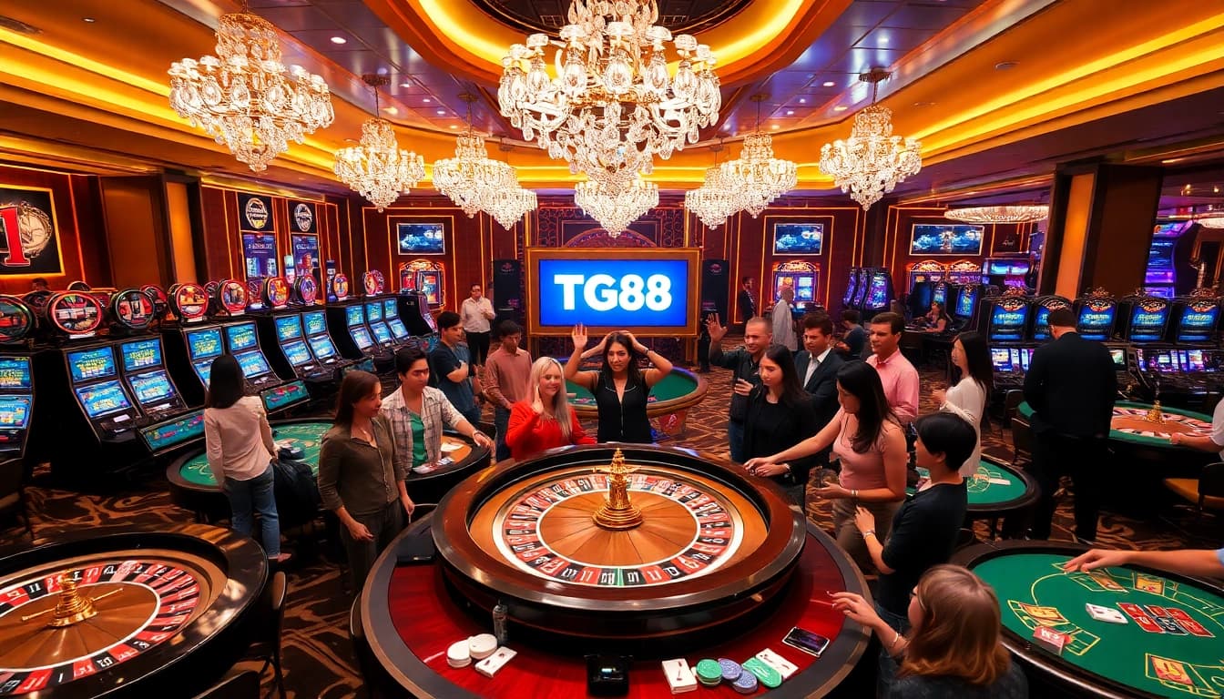 Players enjoying a thrilling game at TG88 casino, highlighting excitement and luxury.