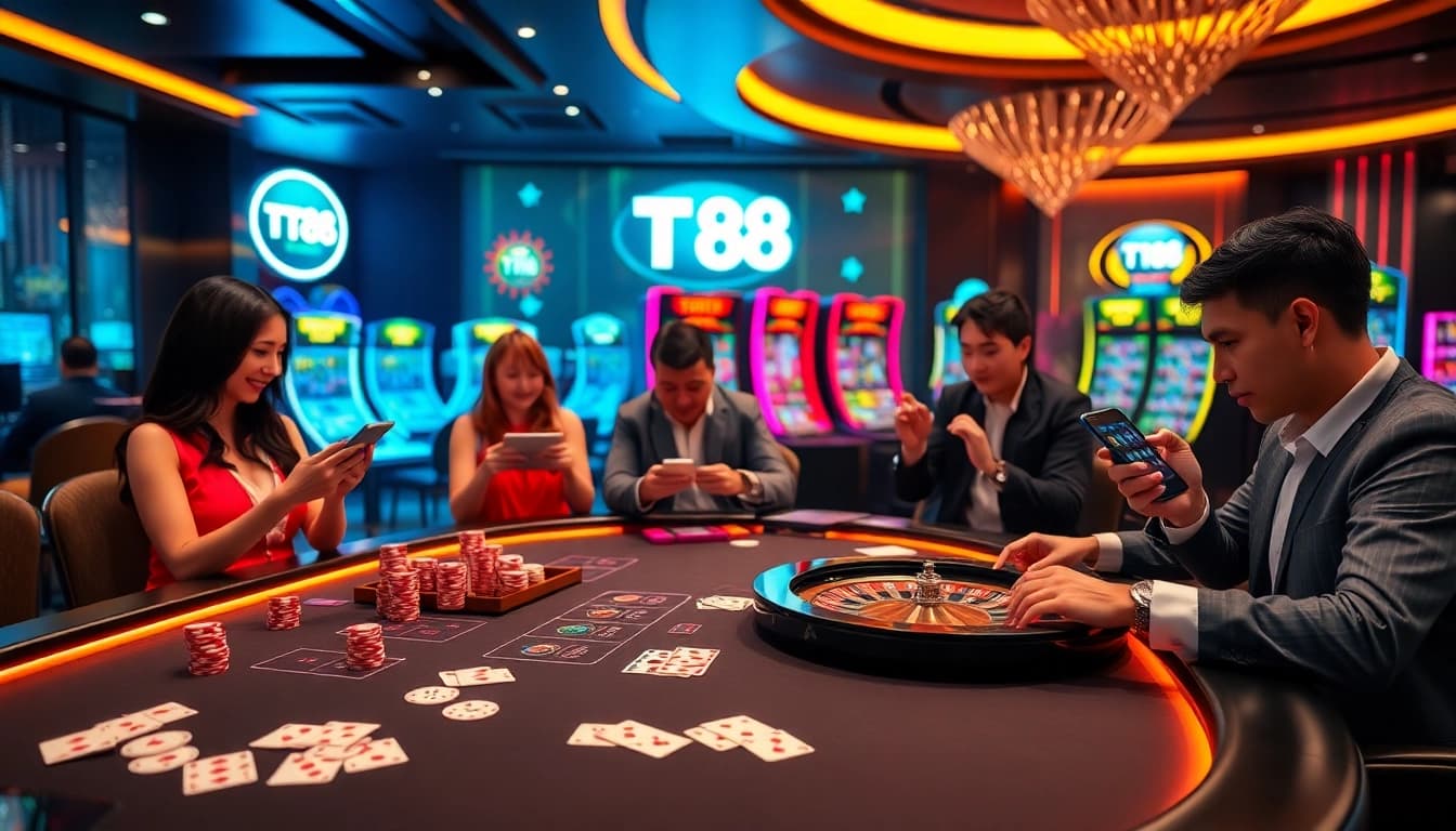 TT88 online casino featuring players engaging with poker chips and virtual games.