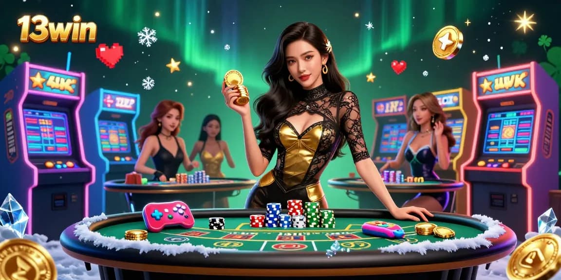 13win offers a stunning visual of VIP baccarat gaming with a glamorous atmosphere and high-value chips.
