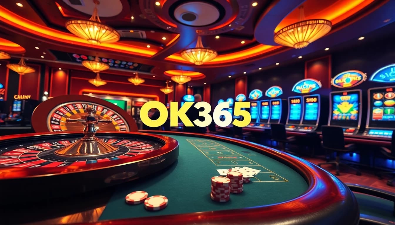 Players enjoying high-stakes games at the OK365 casino with vibrant tables and modern technology.