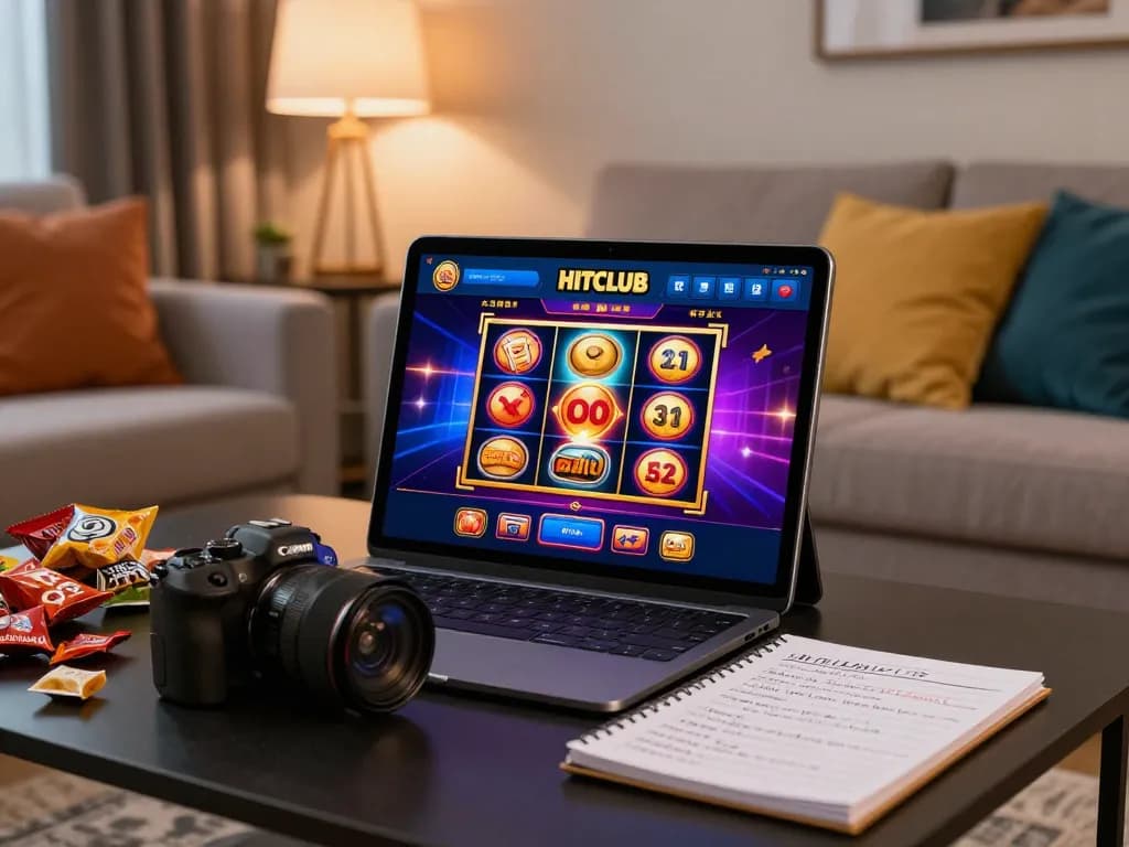 Engaging in online gaming with the HITCLUB app on a tablet in a cozy living room.