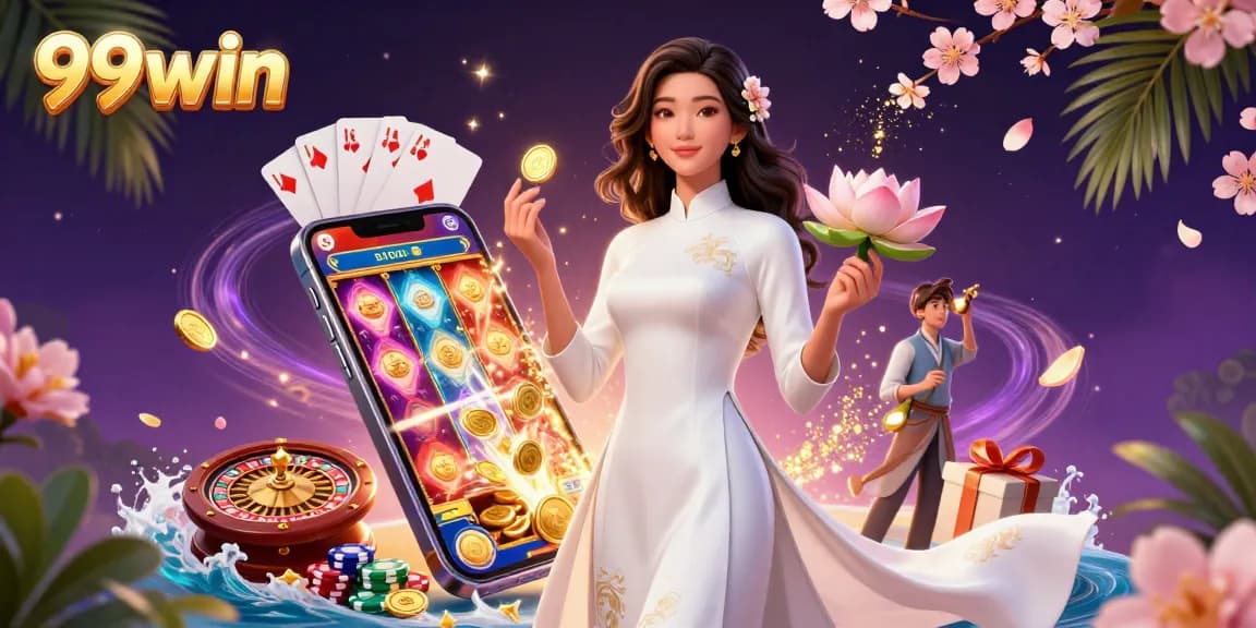 Experience thrilling gaming with 99win in a vibrant 3D casino scene filled with excitement.