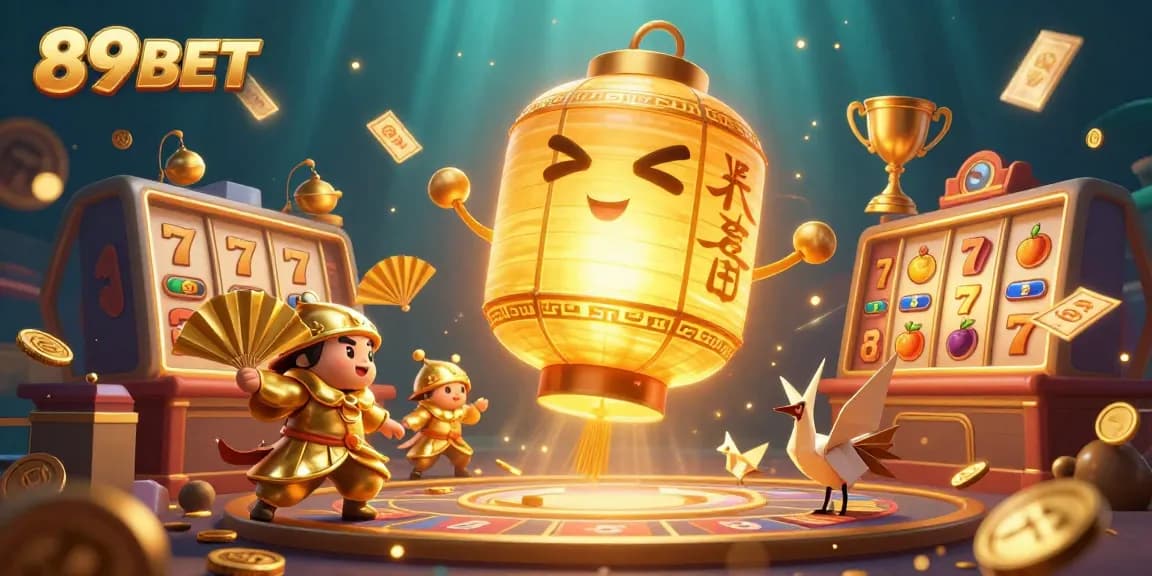 Experience the excitement of 89BET with a vibrant 3D casino scene featuring lucky symbols and dynamic gaming elements.