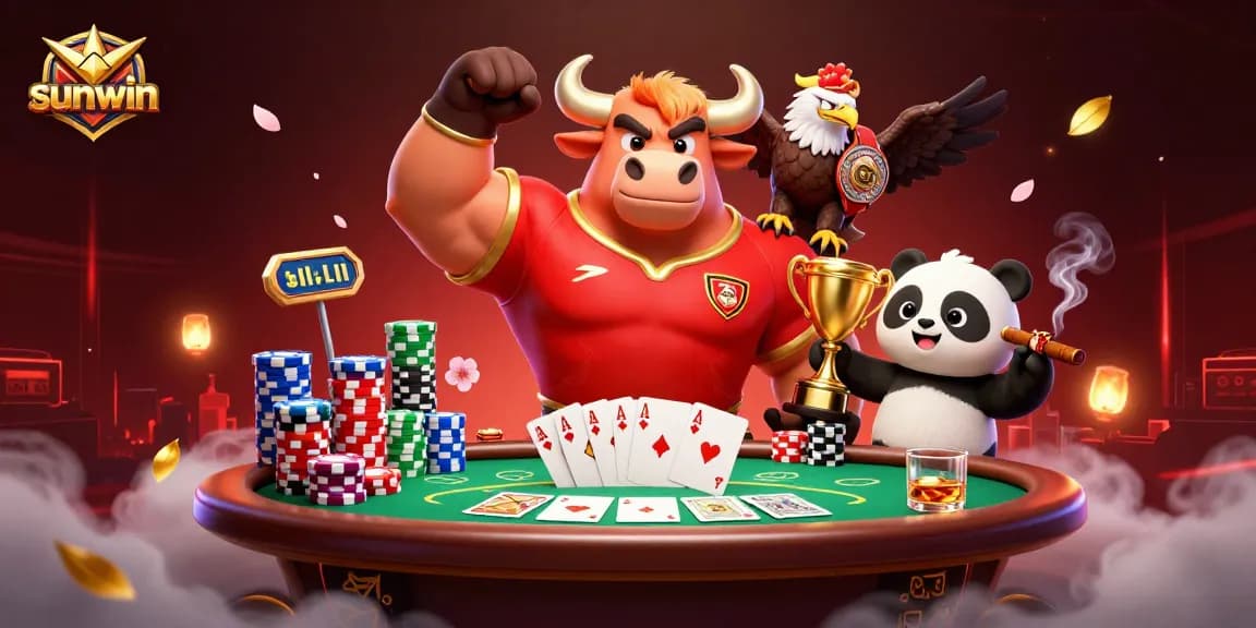Engage with sunwin casino action featuring a muscular bull, eagle champion, and trophy panda.
