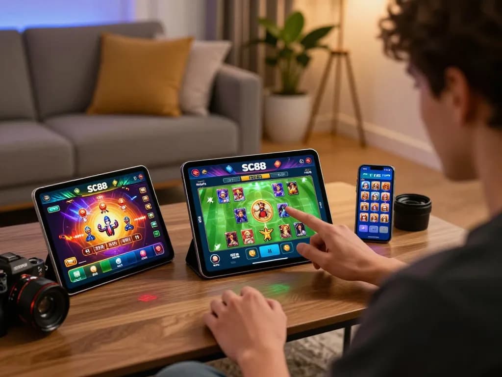 SC88 mobile app in use by enthusiastic gambler enjoying vibrant online gaming experience.