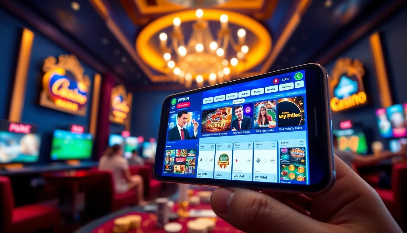 Engaging gaming scene showcasing VVVWIN app interface at vvvwin88.live with poker and baccarat games.