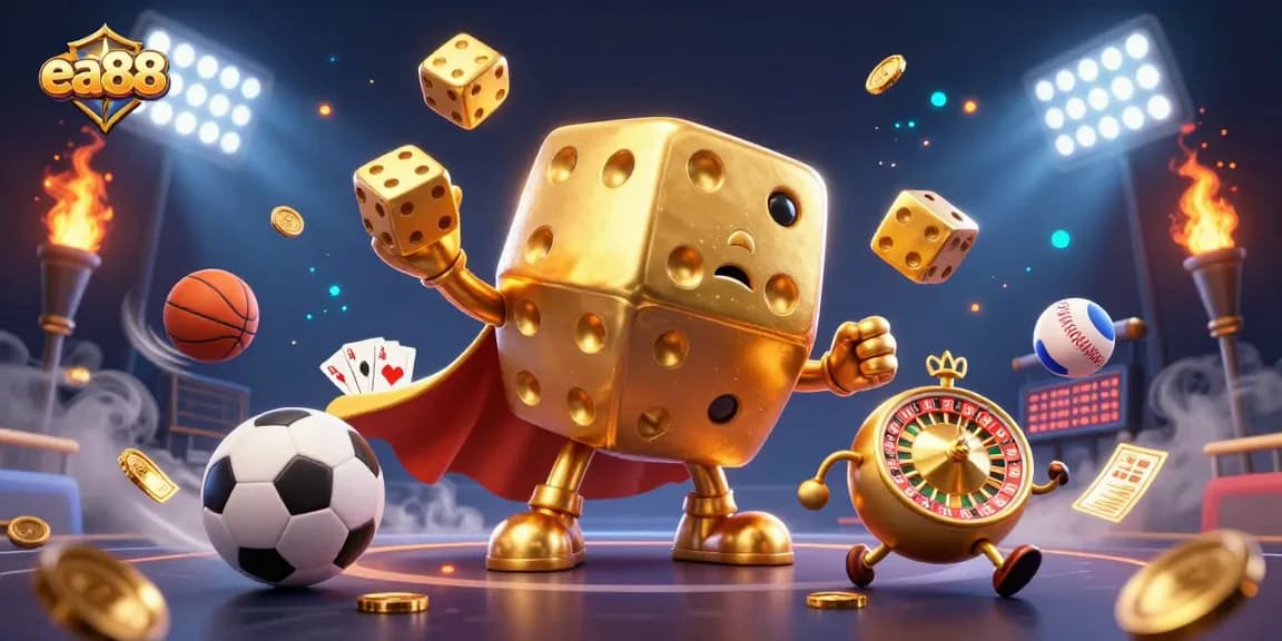 ea88 players rolling golden dice and celebrating wins in an energetic casino scene