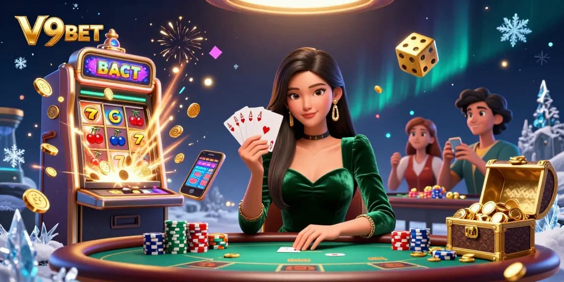 Win big at V9BET with dynamic gaming visuals featuring an elegant poker table scene.
