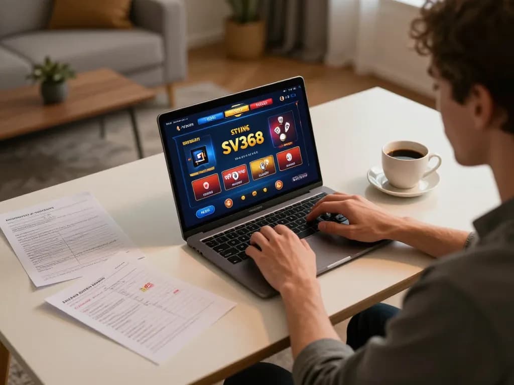 Engaging with SV368 online gaming interface while enjoying a cozy atmosphere at home.
