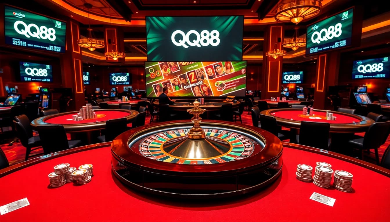 Experience the excitement of QQ88 with vibrant casino tables and engaging games.