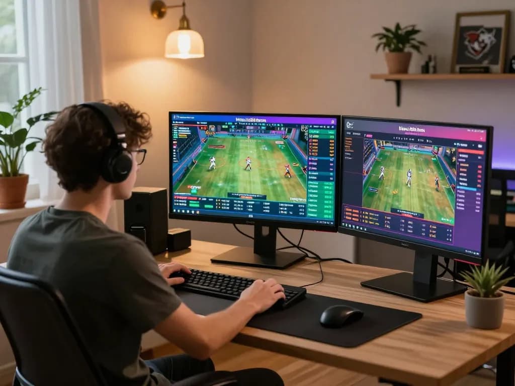 Engaging in sports betting at https://xo88.farm/ during live event with multiple display screens
