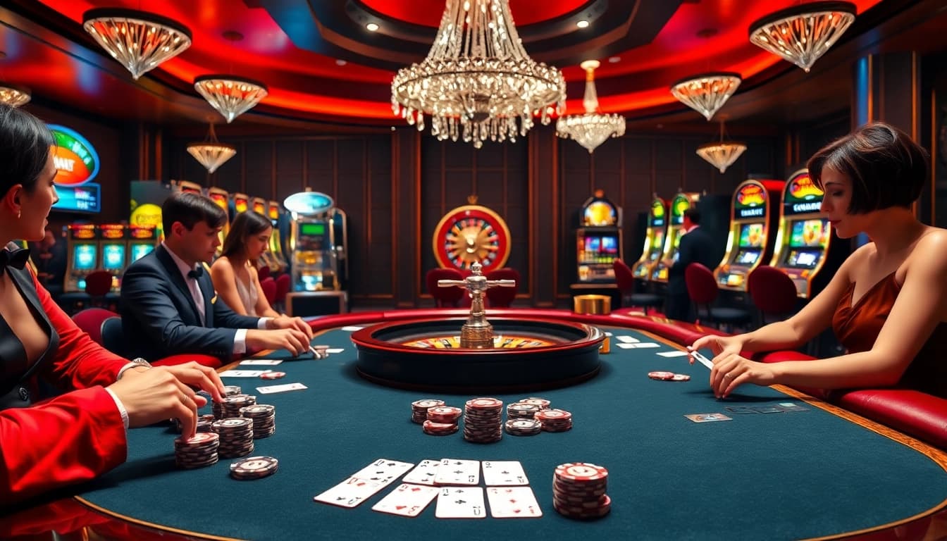 Engage in thrilling casino action at https://hbbet4.art/ with vibrant poker tables and roulette wheels.