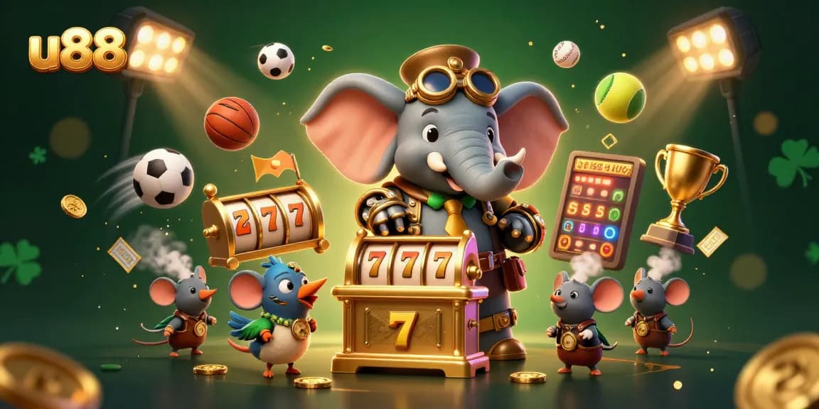 Experience thrilling gameplay at u888 with a dynamic casino scene full of golden slots and vibrant gaming elements.