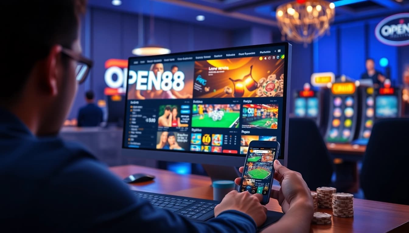 Experience the excitement of OPEN88's secure online gaming environment with a modern interface and vibrant graphics.