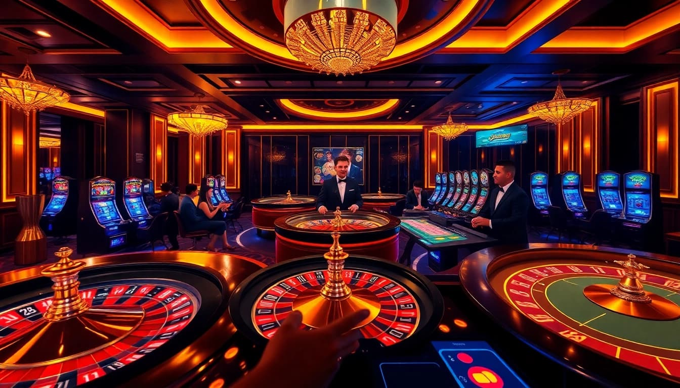 Experience the excitement of online gambling at https://tg88.to/ with luxury casino tables and vibrant gaming elements.