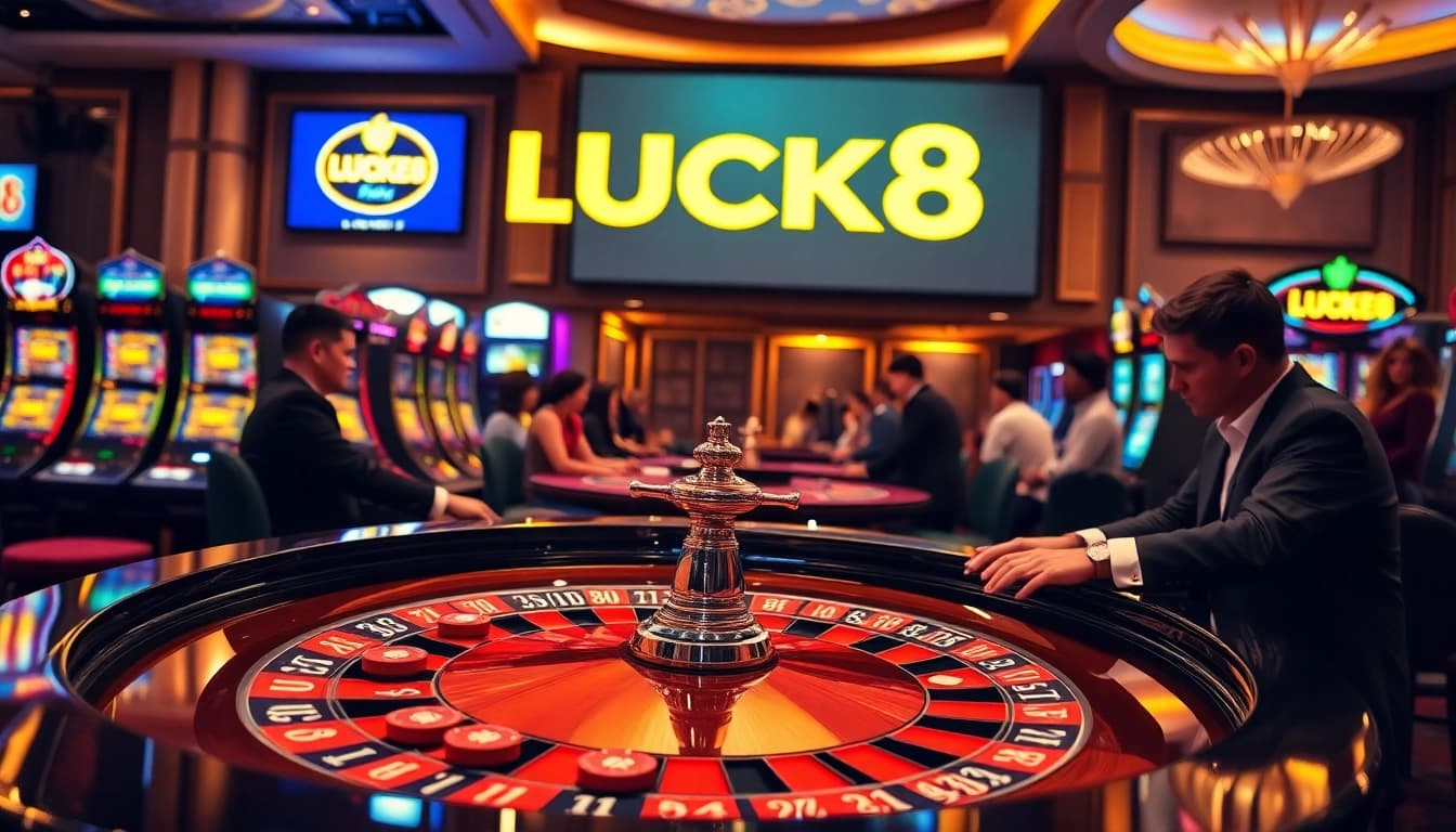Players enjoying roulette at LUCK8 casino, chips and cards in action