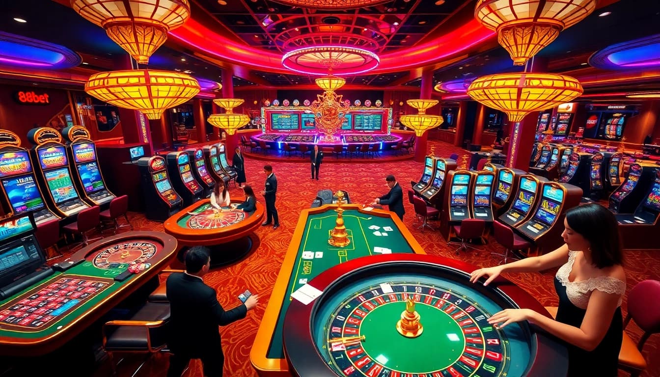 Experience thrilling gameplay at 8KBET’s luxurious online casino with poker tables and roulette action.