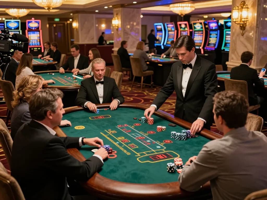 Players engaging in strategic blackjack gameplay at open88 com casino, showcasing immersive betting atmosphere.