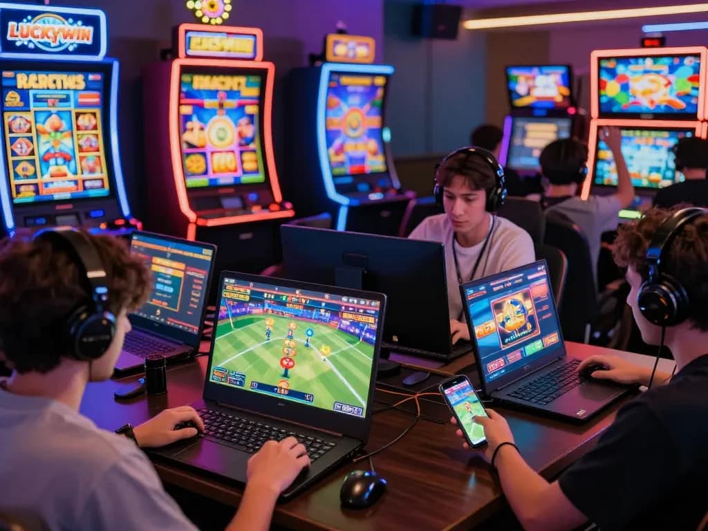 Luckywin online gaming scene with players enjoying a vibrant casino atmosphere.