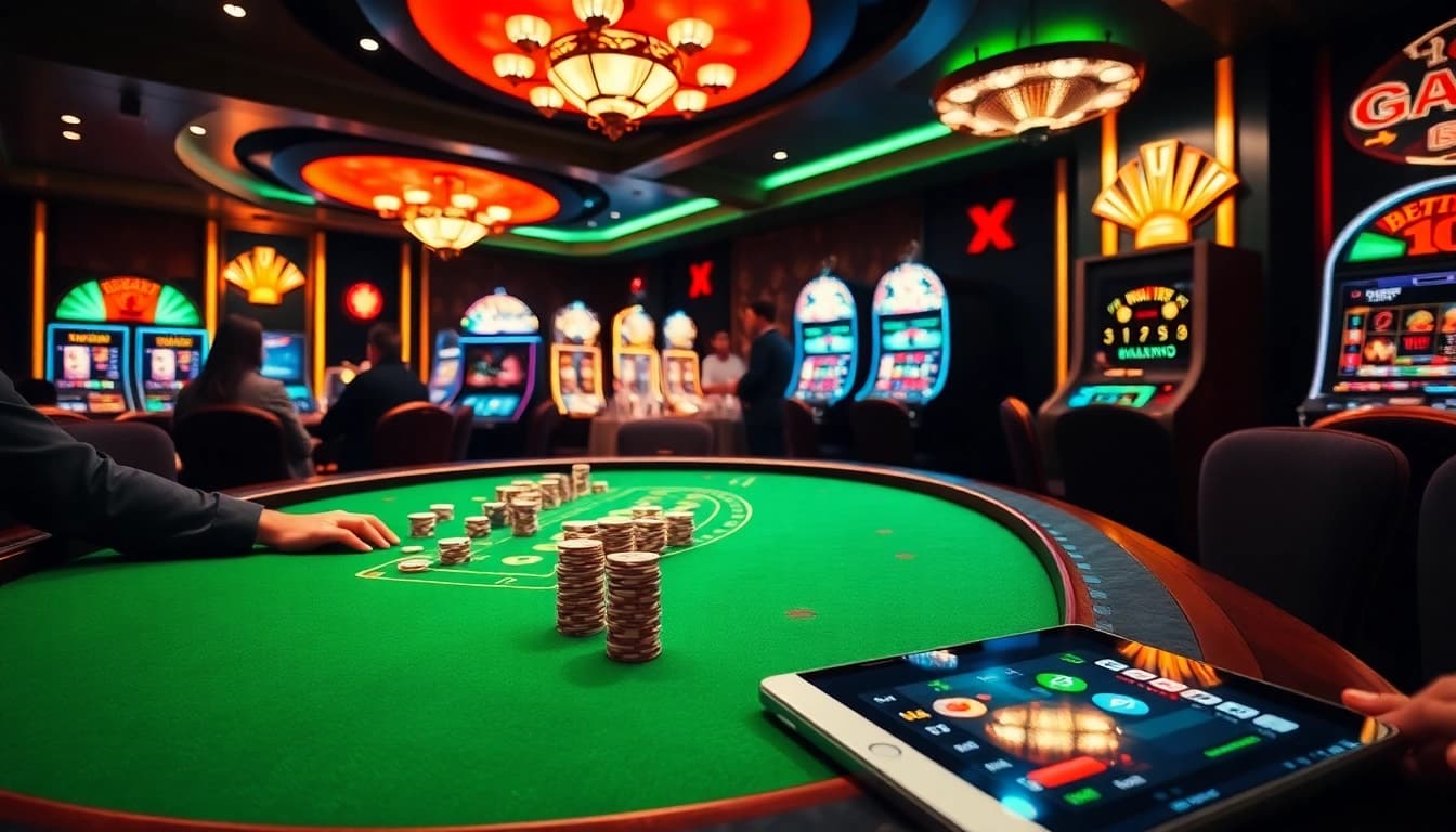 Experience excitement at XX88 as players strategize around a vibrant casino poker table with chips.