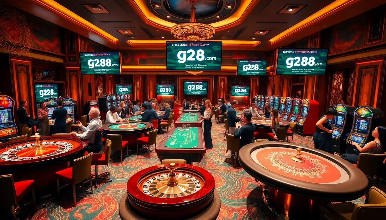 G28.com enhances the luxury casino experience with vibrant tables and players enjoying thrilling games.