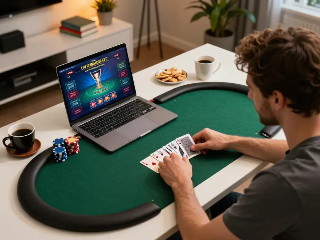 Engage in thrilling online poker gameplay at okfun with a cozy home setup and focused strategy.