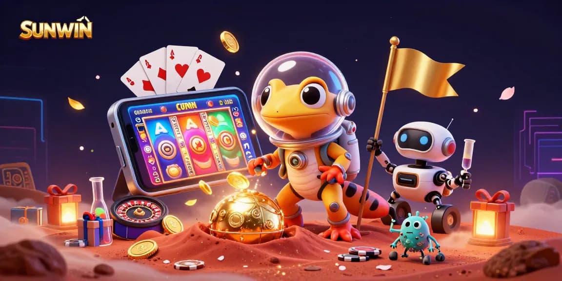 SUNWIN encourages players to enjoy a vibrant Martian casino adventure in this 3D illustration.