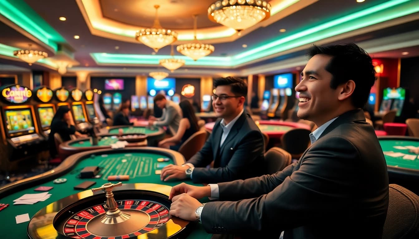 Players enjoying games at https://tr88.work/, showcasing vibrant casino atmosphere and excitement.