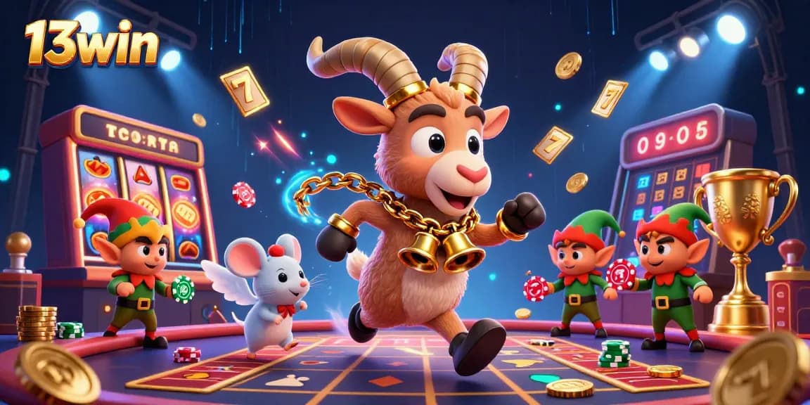 Enjoy 13win's thrilling slots action in this ultra-detailed 3D casino illustration.