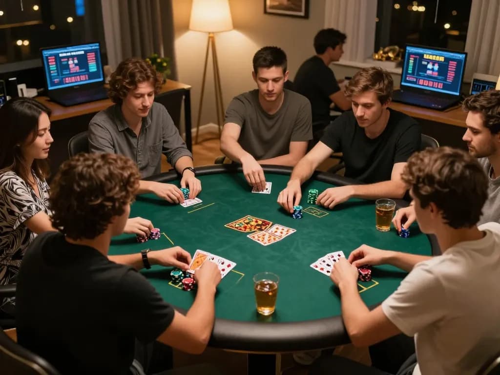 Players enjoying a lively poker night using the RR88 platform, showcasing competitive gaming and social interaction.