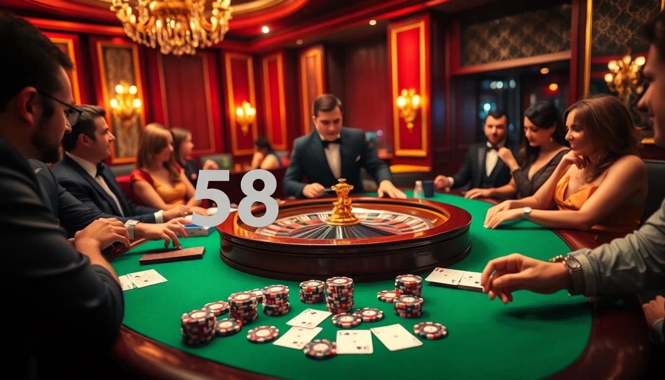 Players engaged in an exciting game at 58win's luxurious casino table setting.