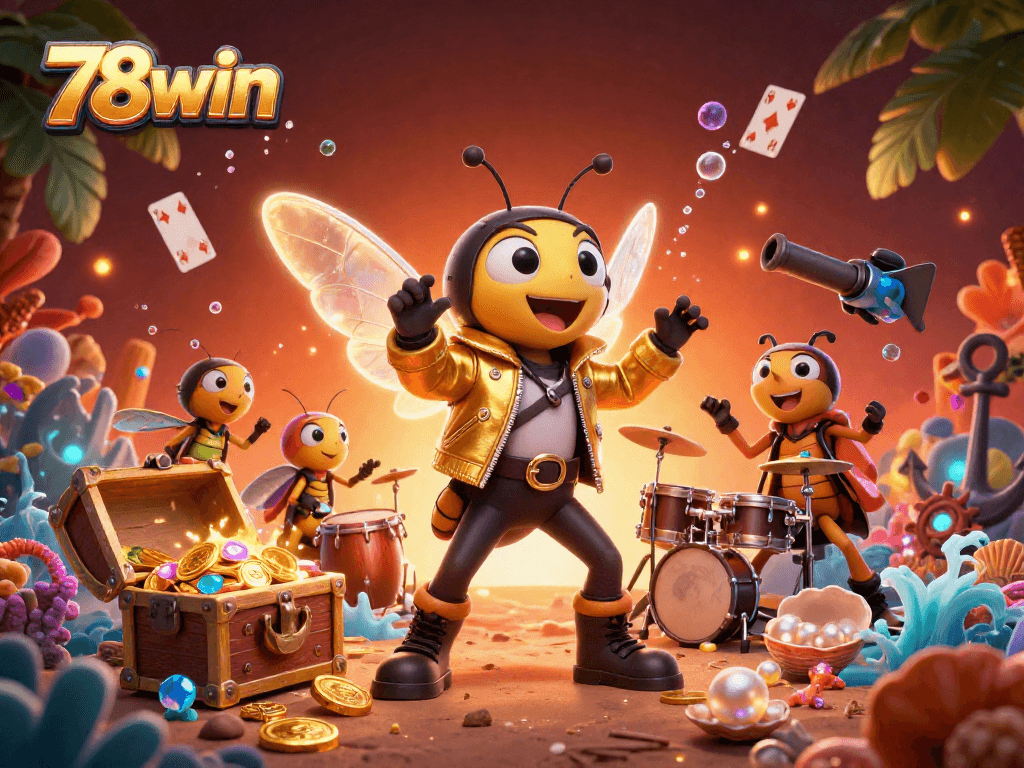 Experience thrilling gaming action at 78win with vibrant characters and exciting elements in a rich casino illustration.