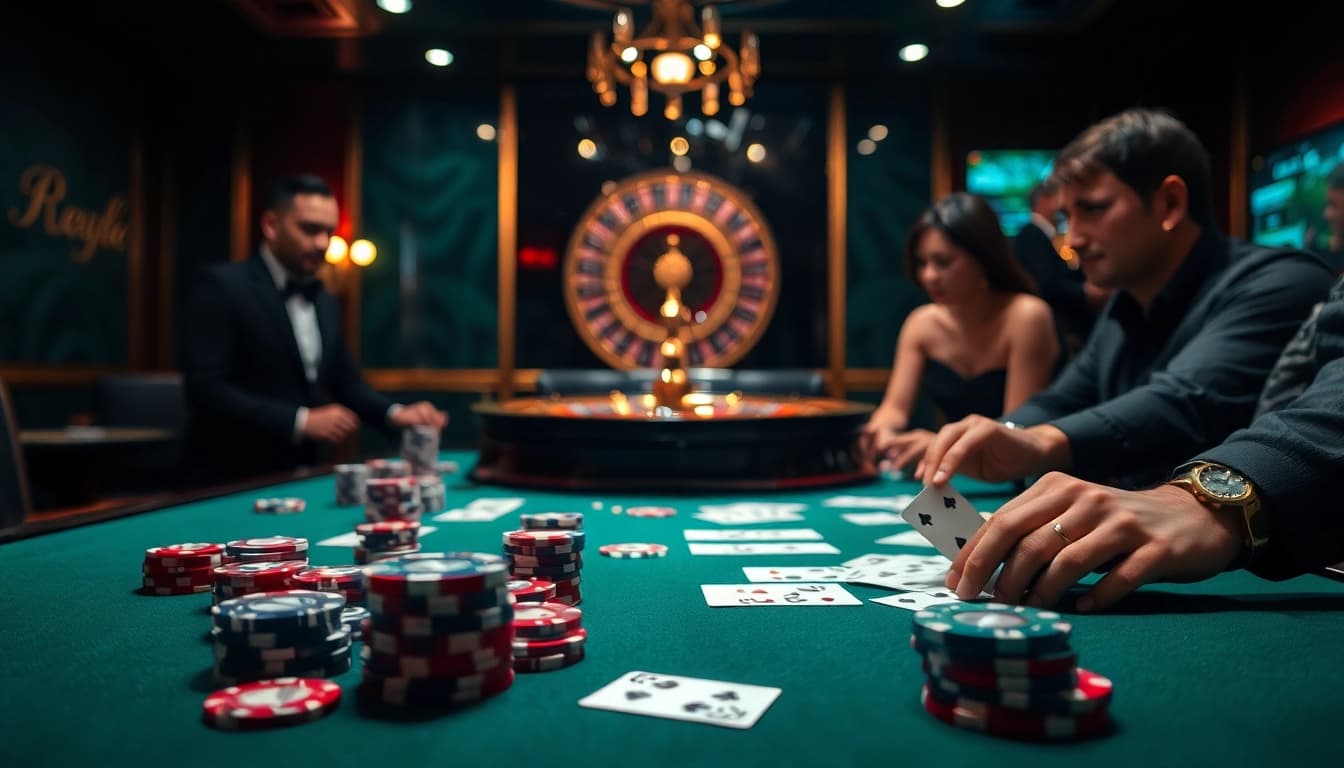Kèo Nhà Cái gaming scene with poker chips and roulette wheel depicting excitement in betting.