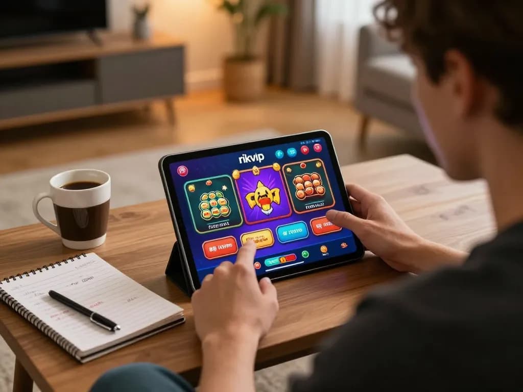 Engaged player exploring the rikvip app on a tablet during an exciting online gaming session.