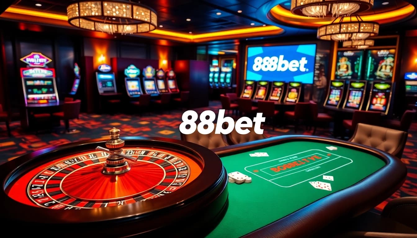 Engaging gamblers at 88bet with exciting casino tables and vibrant slot machines.