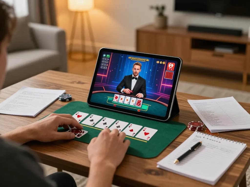 VN88 players engaging in live blackjack at home, showcasing excitement and strategy in a cozy atmosphere.