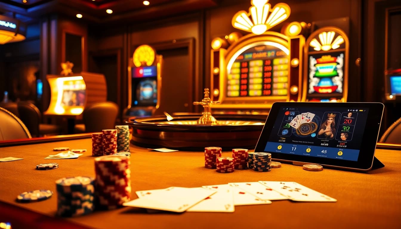 Exciting gaming scene featuring roulette and poker elements emphasizing https://bem88.io/