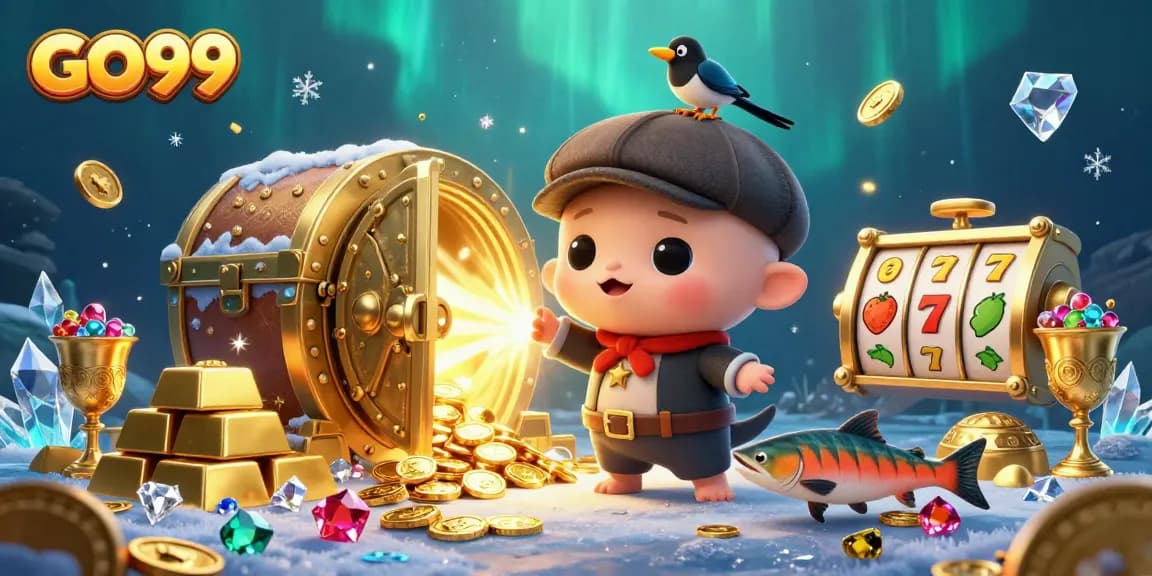 Experience thrilling chances at GO99 with vibrant slots and treasure amidst playful characters.