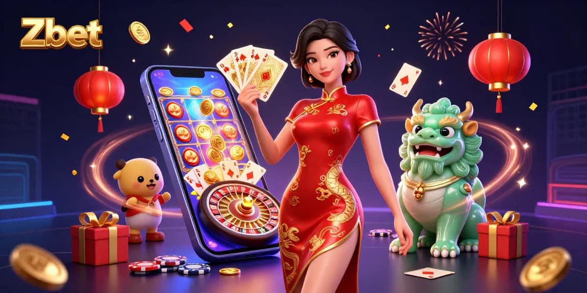 Zbet offers thrilling casino action with vibrant games and a sophisticated atmosphere, showcased in this vivid illustration.