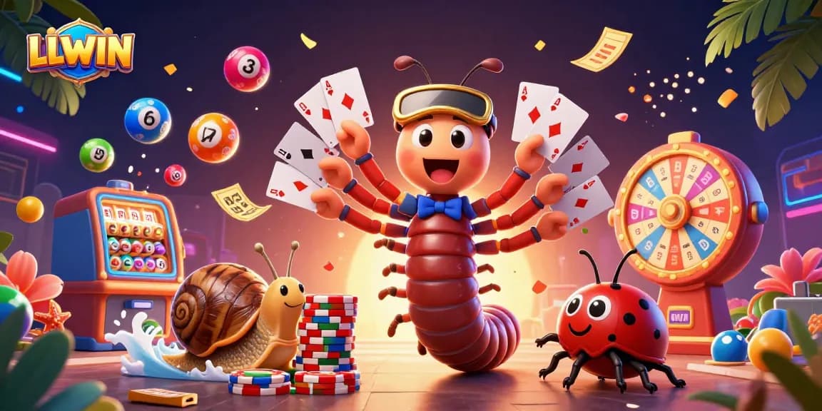 Experience the excitement of LLWIN with a vibrant 3D casino scene featuring unique game characters and colorful carnival elements.
