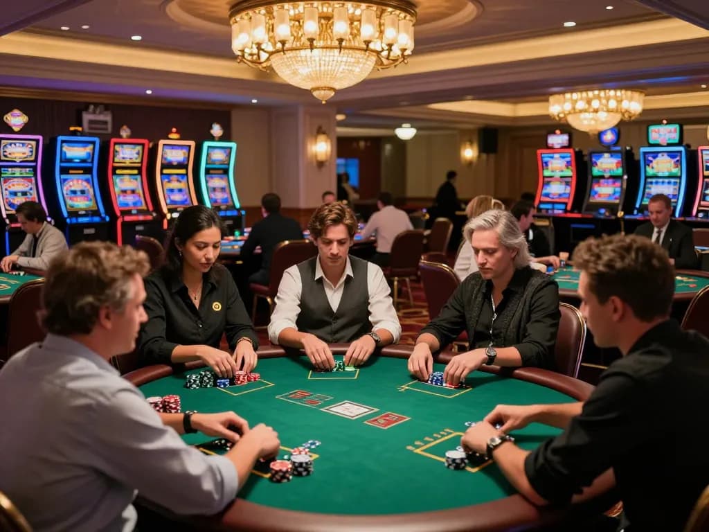 Experience high-stakes poker gameplay at Good88 casino with vibrant lighting and engaged players.