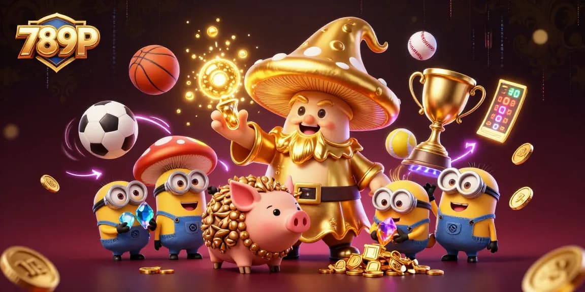 Engage with 789P in a vibrant casino-themed 3D illustration featuring winning treasures.